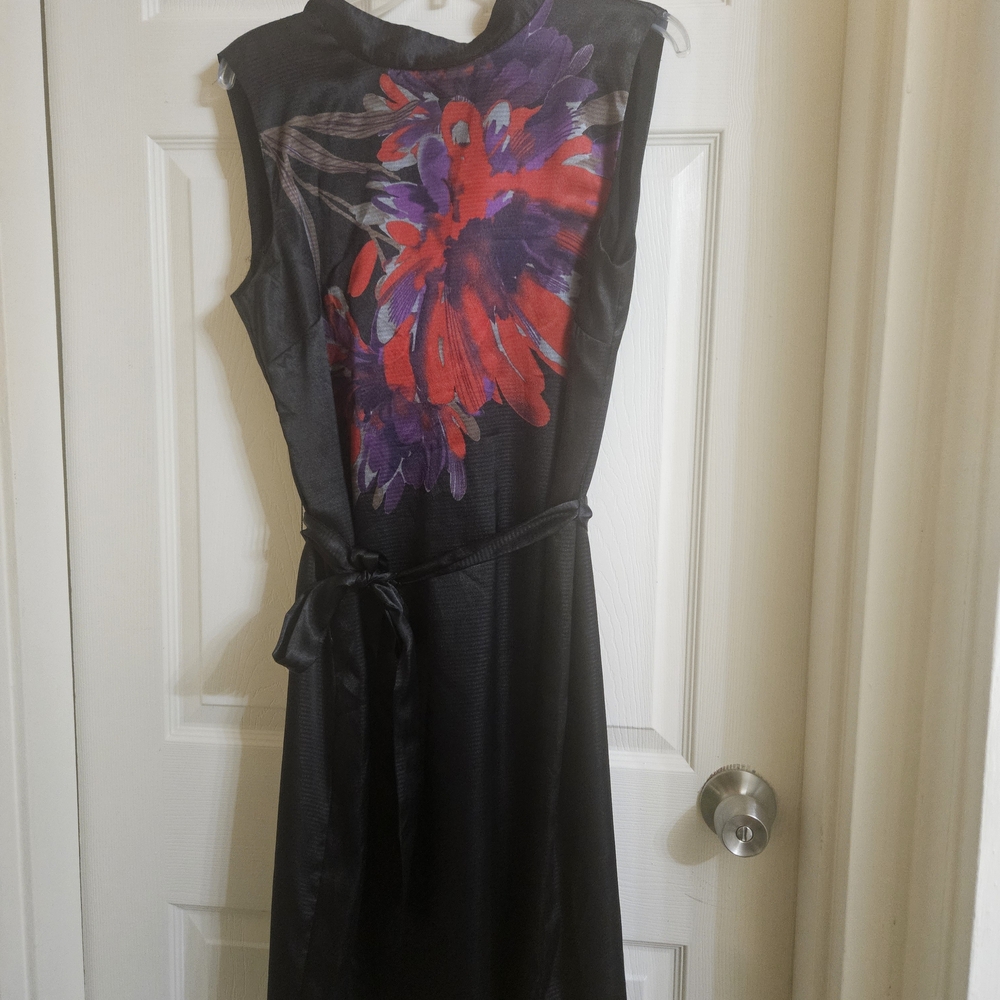 Apostrophe Black Midi Dress with Vibrant Floral Design